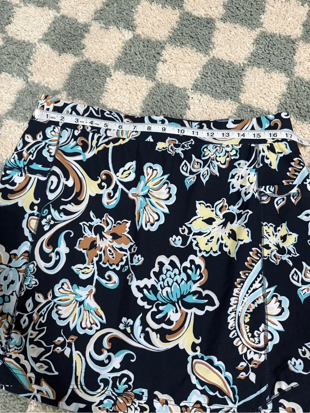 CHICOS navy blue floral pull on modest athletic skort mini skirt comfort summer